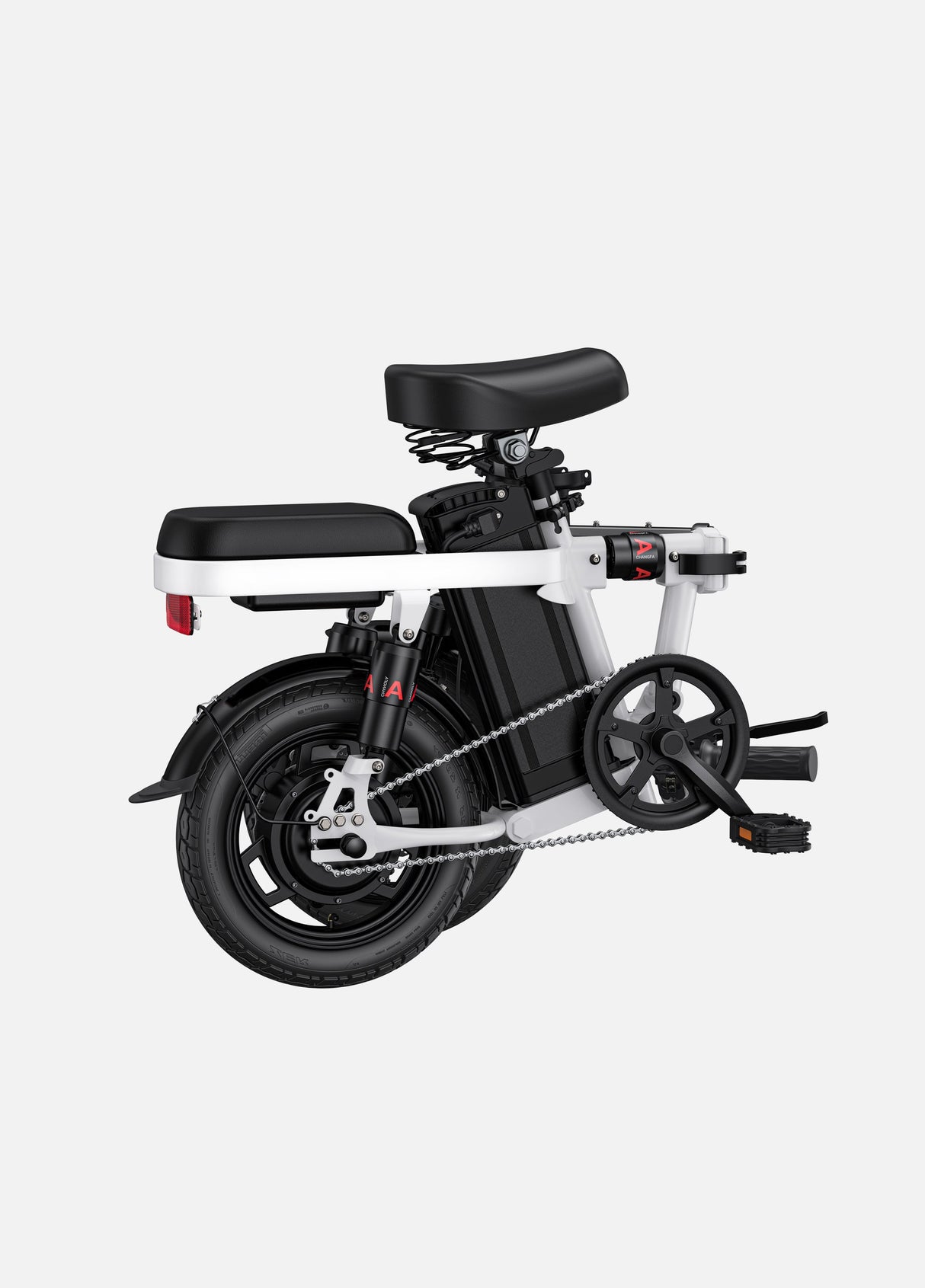 a folded white engwe t14 e-bike