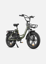 side view of avocado green engwe l20 step through ebike