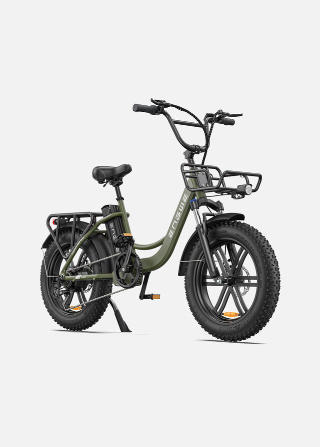 side view of avocado green engwe l20 step through ebike