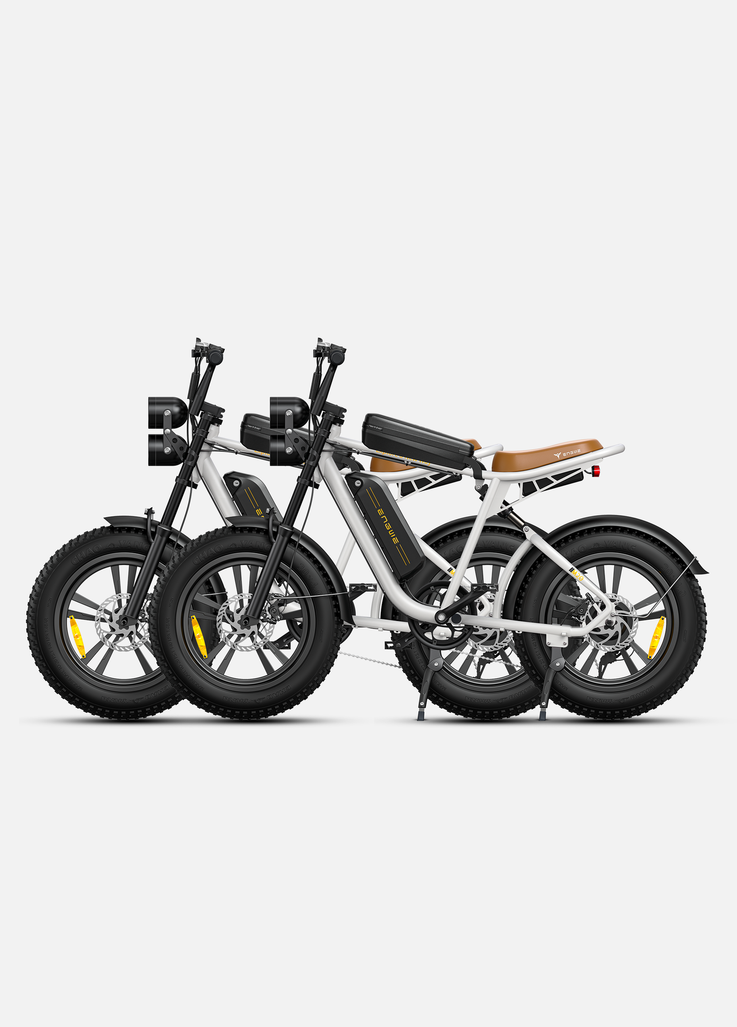 2 white dual battery engwe m20 e-bikes