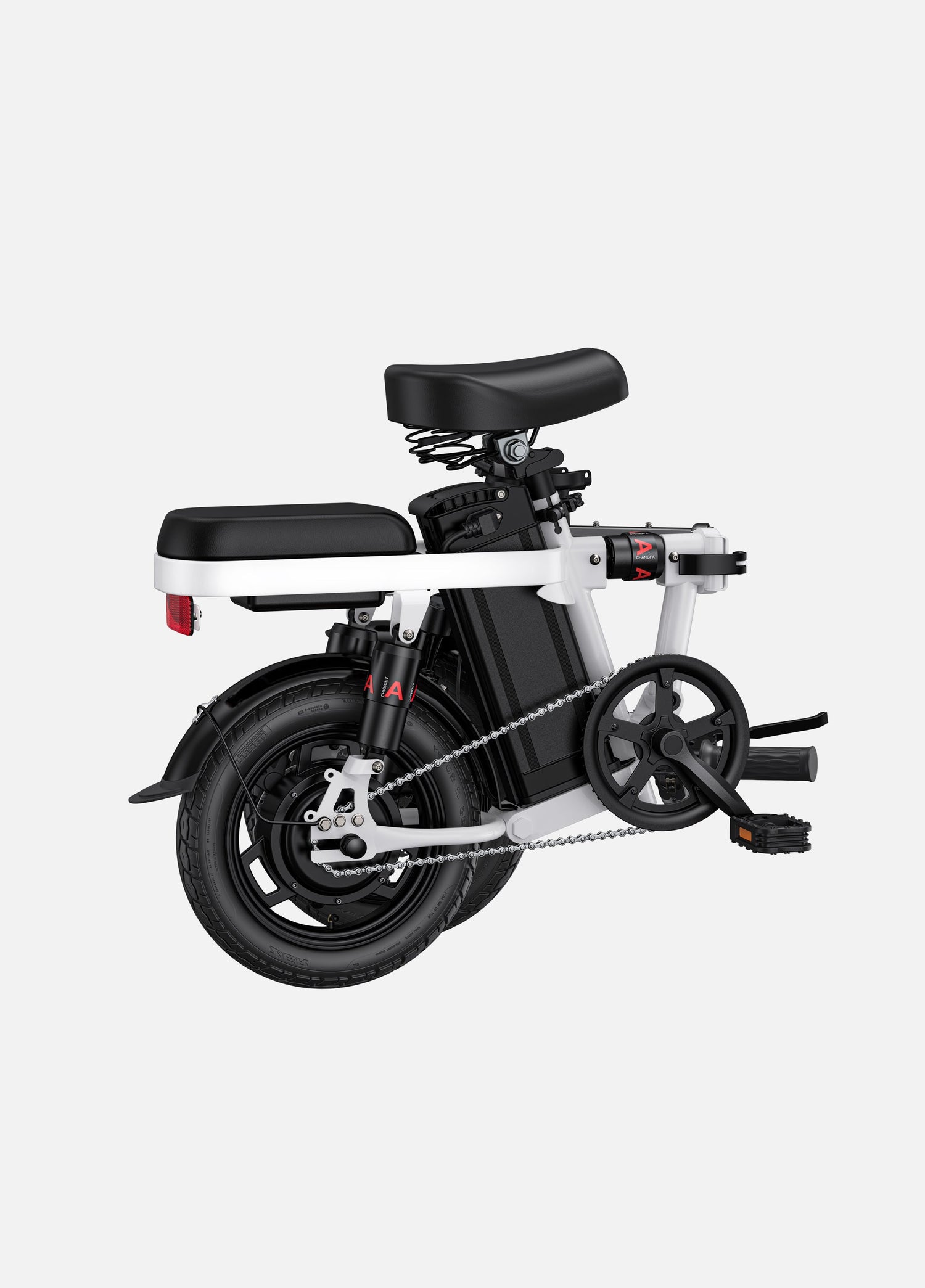 a folded white engwe t14 e-bike